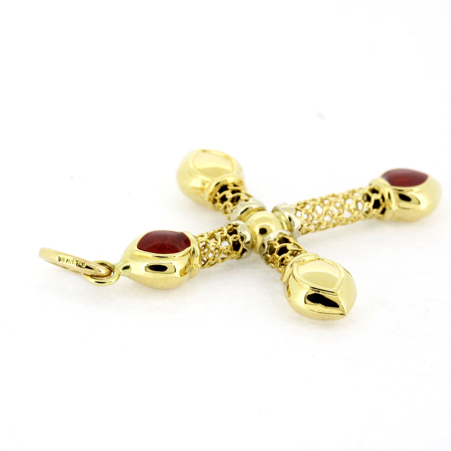 Filigraner Kreuz Anhänger 750 Gold 18 kt rot emailliert - Wert 800,-