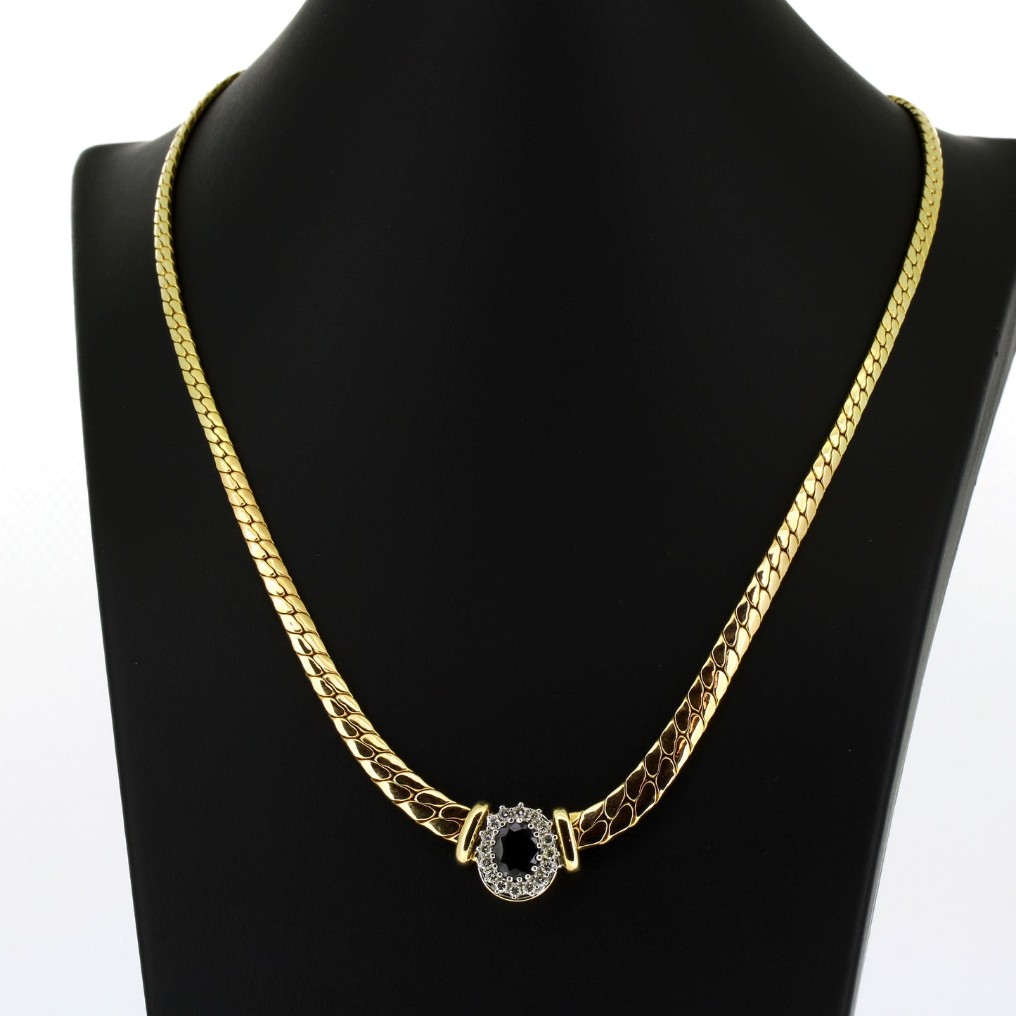 Collier 585 Gold 14 kt Saphir Brillanten 0,48 ct - 46 cm lang - Wert 3600,-