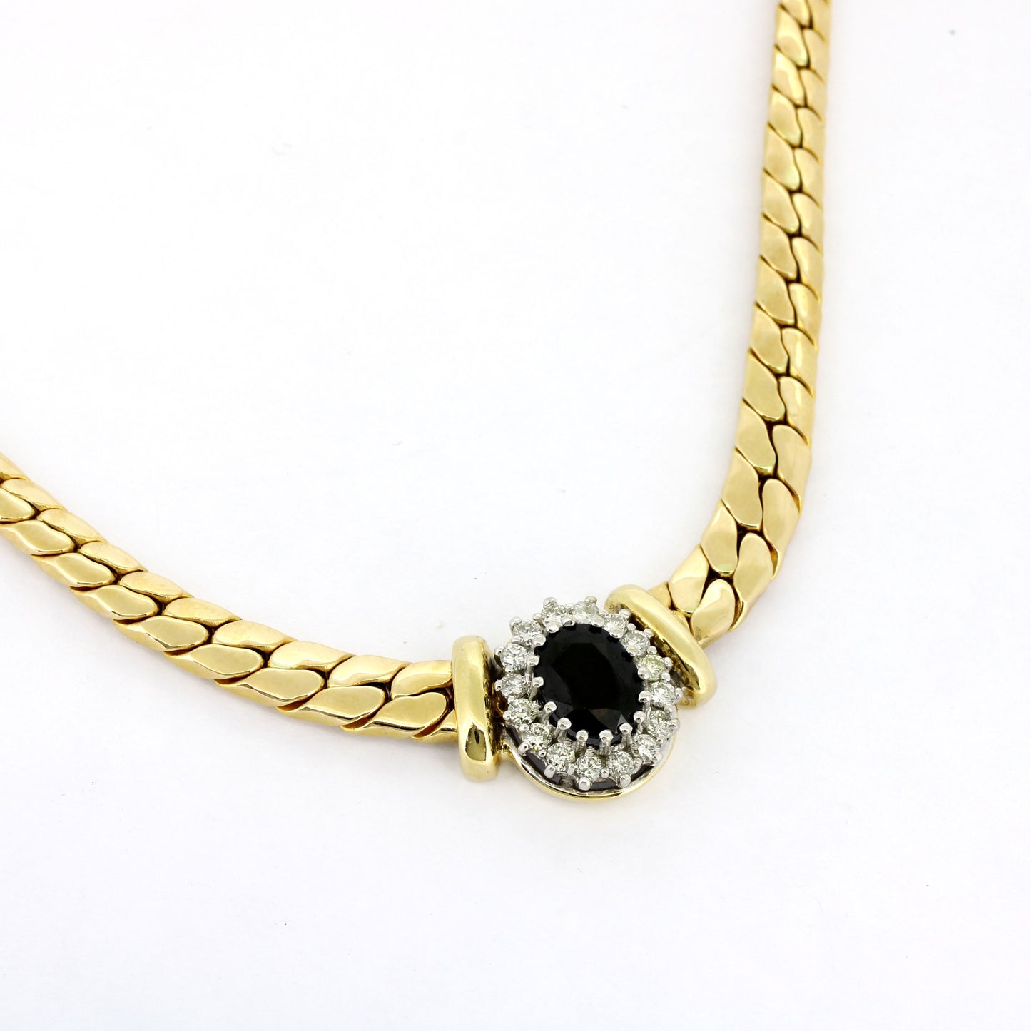 Collier 585 Gold 14 kt Saphir Brillanten 0,48 ct - 46 cm lang - Wert 3600,-