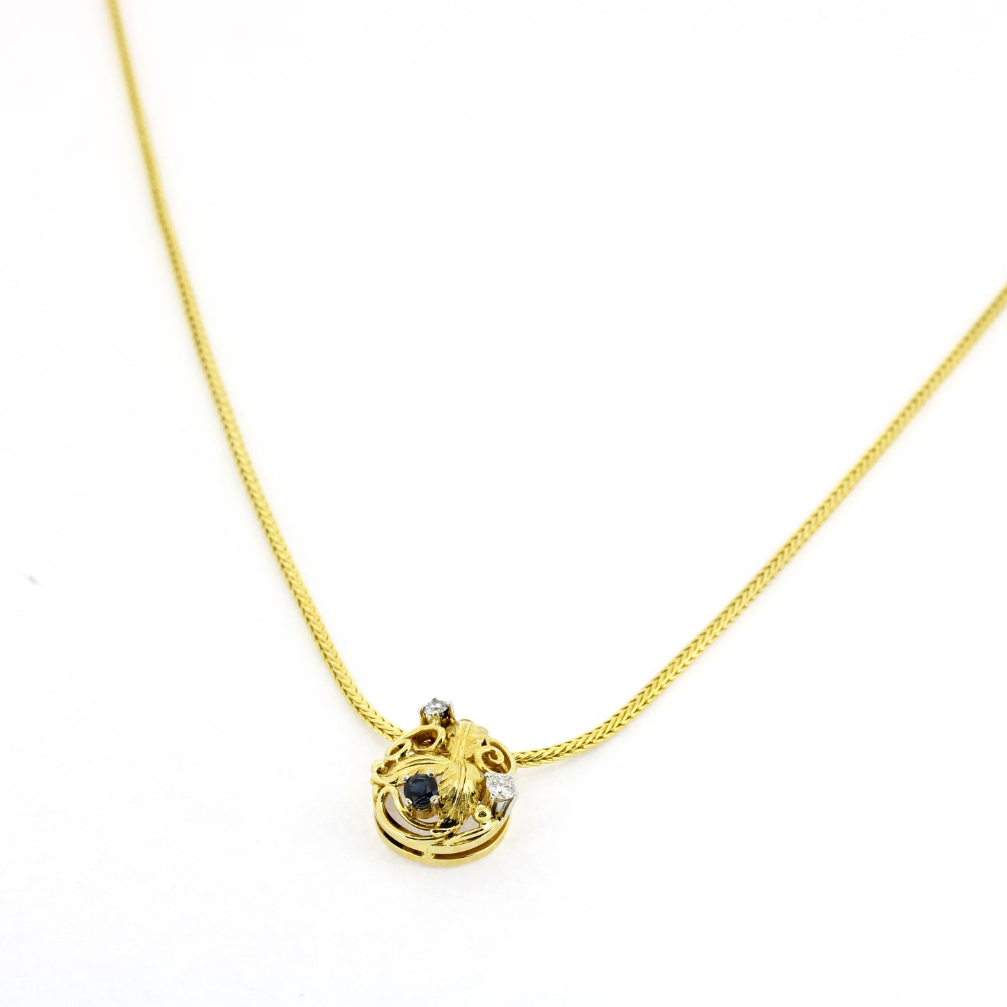 Schlangenkette 750 Gold 18 kt Anhänger Saphir, Brillanten 0,12 ct - Wert 1800,-