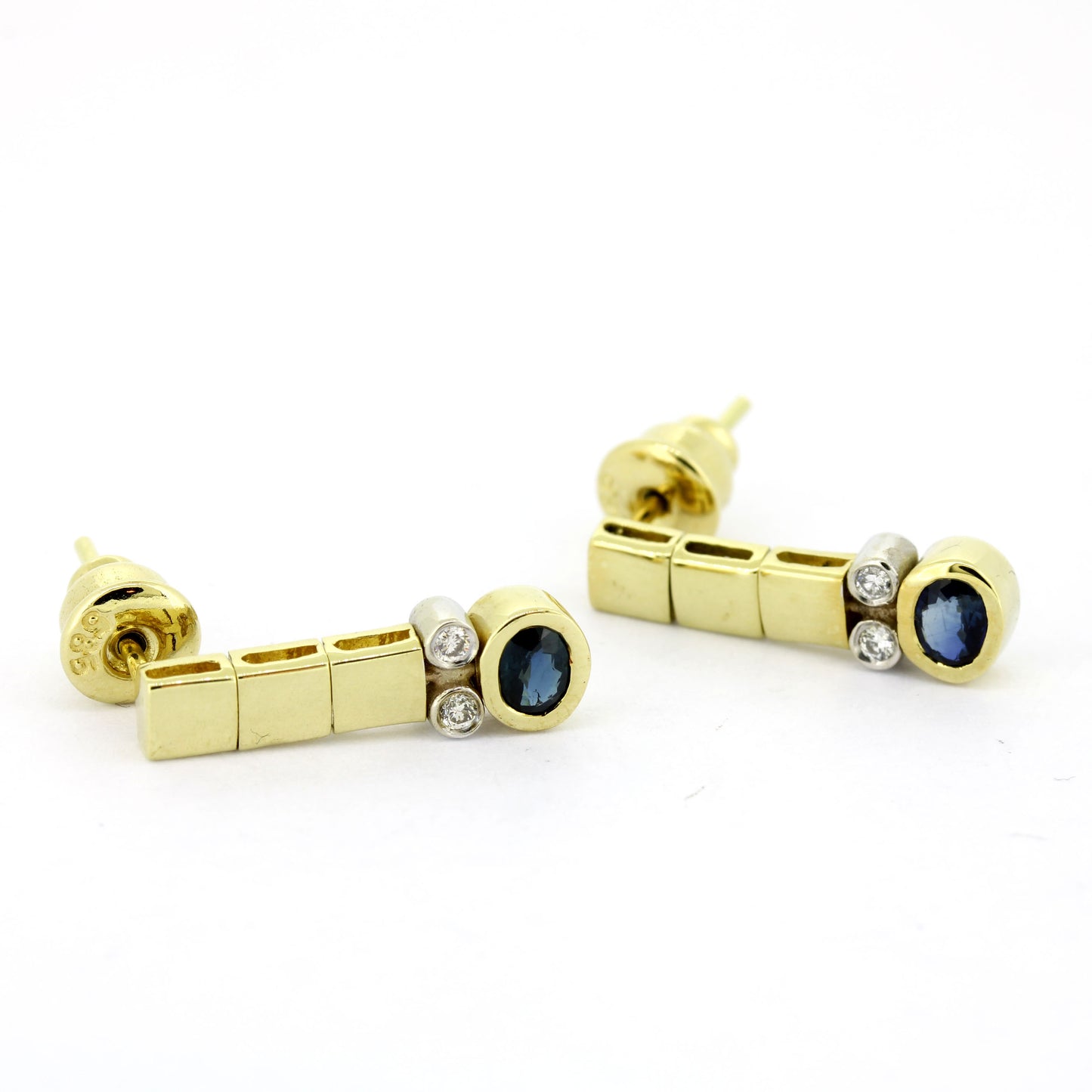 Hängende Ohrringe 585 Gold 14 Kt - 4 Brillanten & Saphir - Wert 680,-