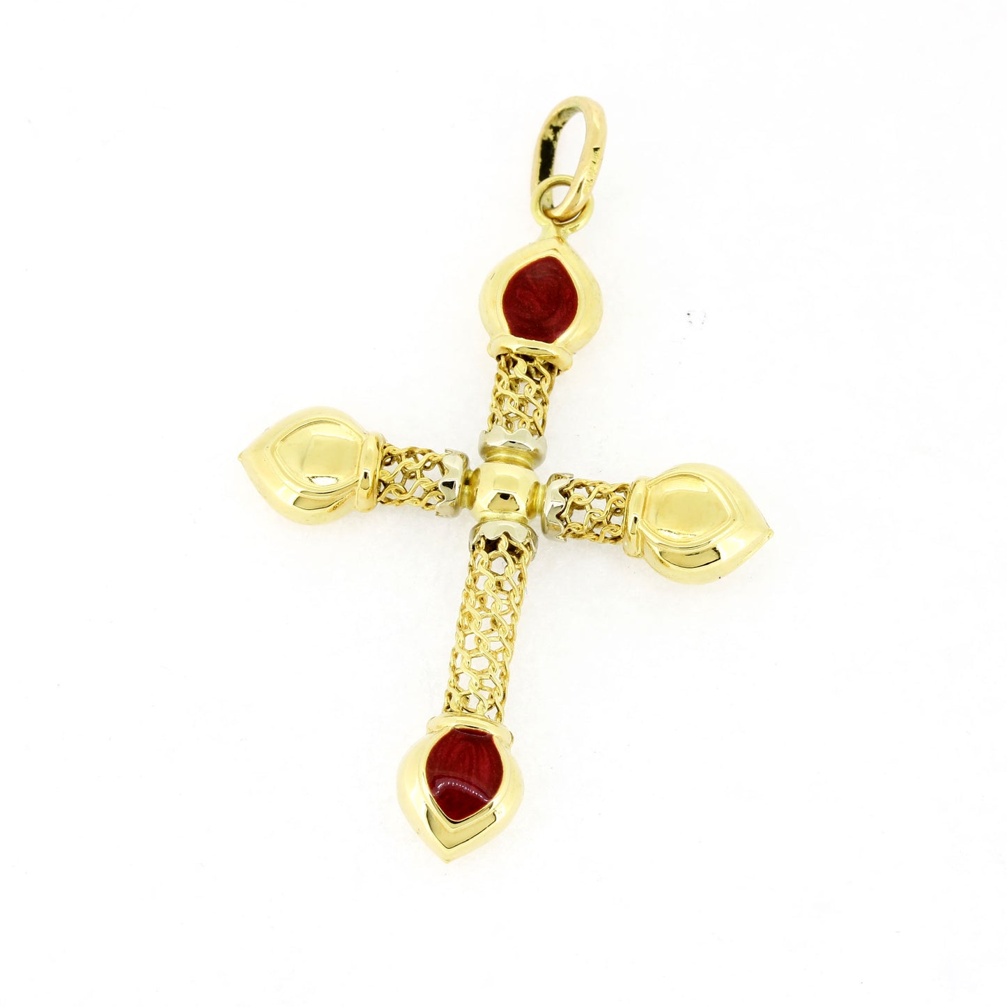 Filigraner Kreuz Anhänger 750 Gold 18 kt rot emailliert - Wert 800,-