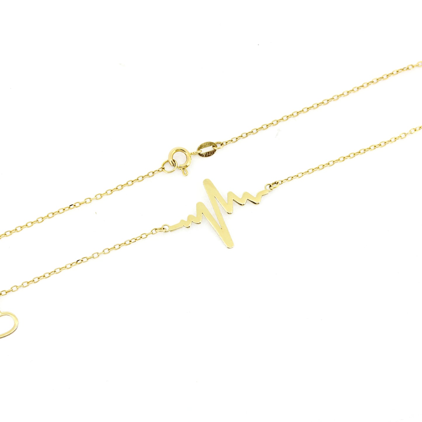 Kette mit Herzschlag Anhänger 750 Gold 18 kt Gelbgold - 43 cm - Wert 320,-