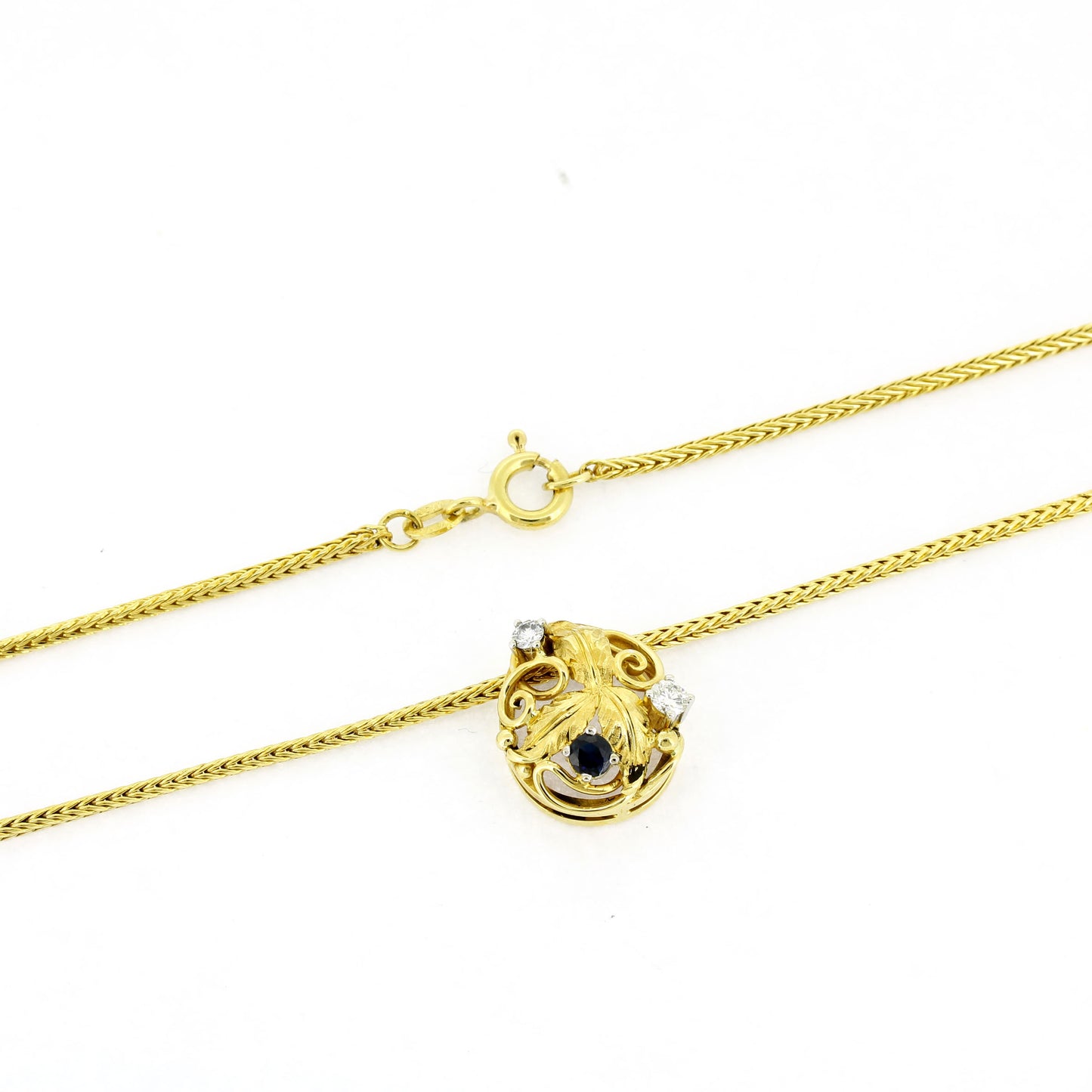 Schlangenkette 750 Gold 18 kt Anhänger Saphir, Brillanten 0,12 ct - Wert 1800,-
