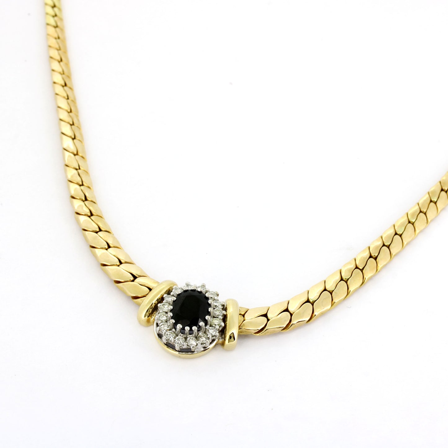 Collier 585 Gold 14 kt Saphir Brillanten 0,48 ct - 46 cm lang - Wert 3600,-