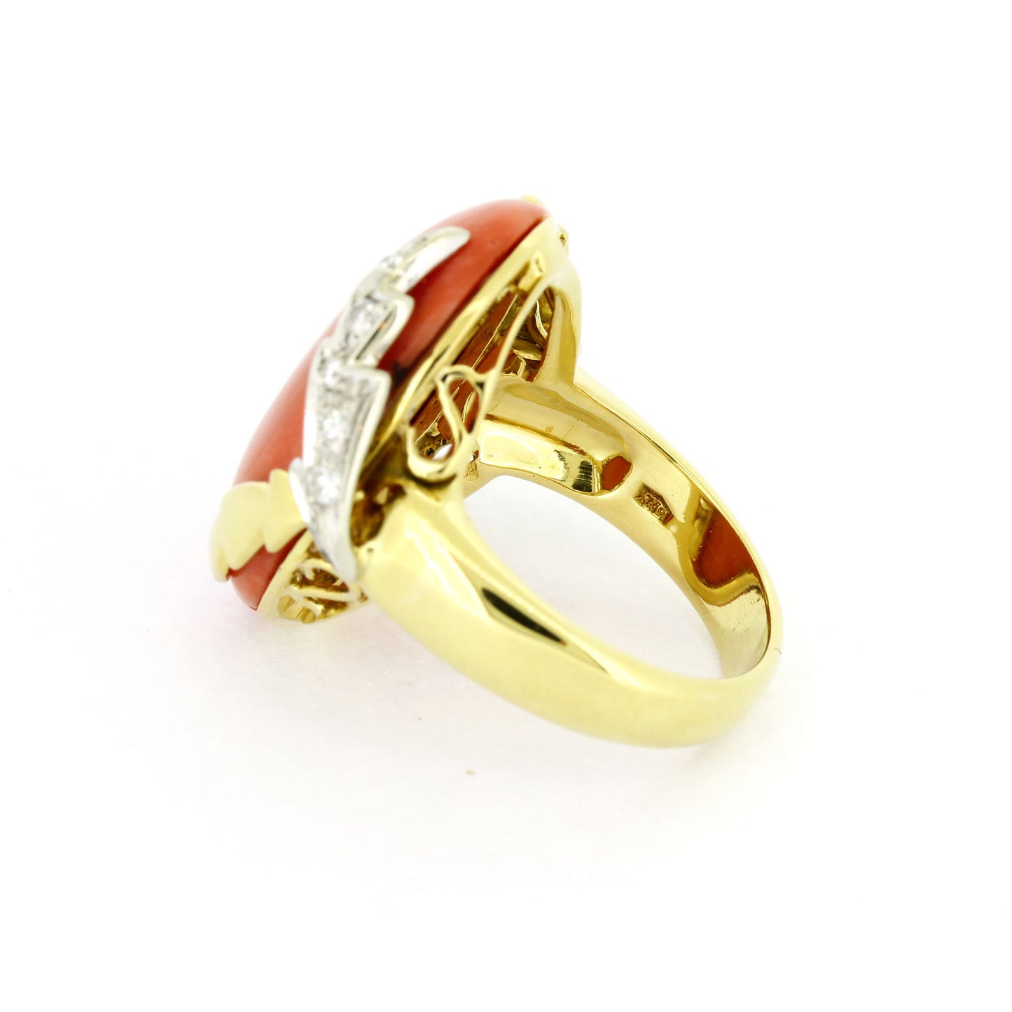 Ring 750 Gold Koralle und Diamanten 18 Kt Bicolor - Wert 1460,-