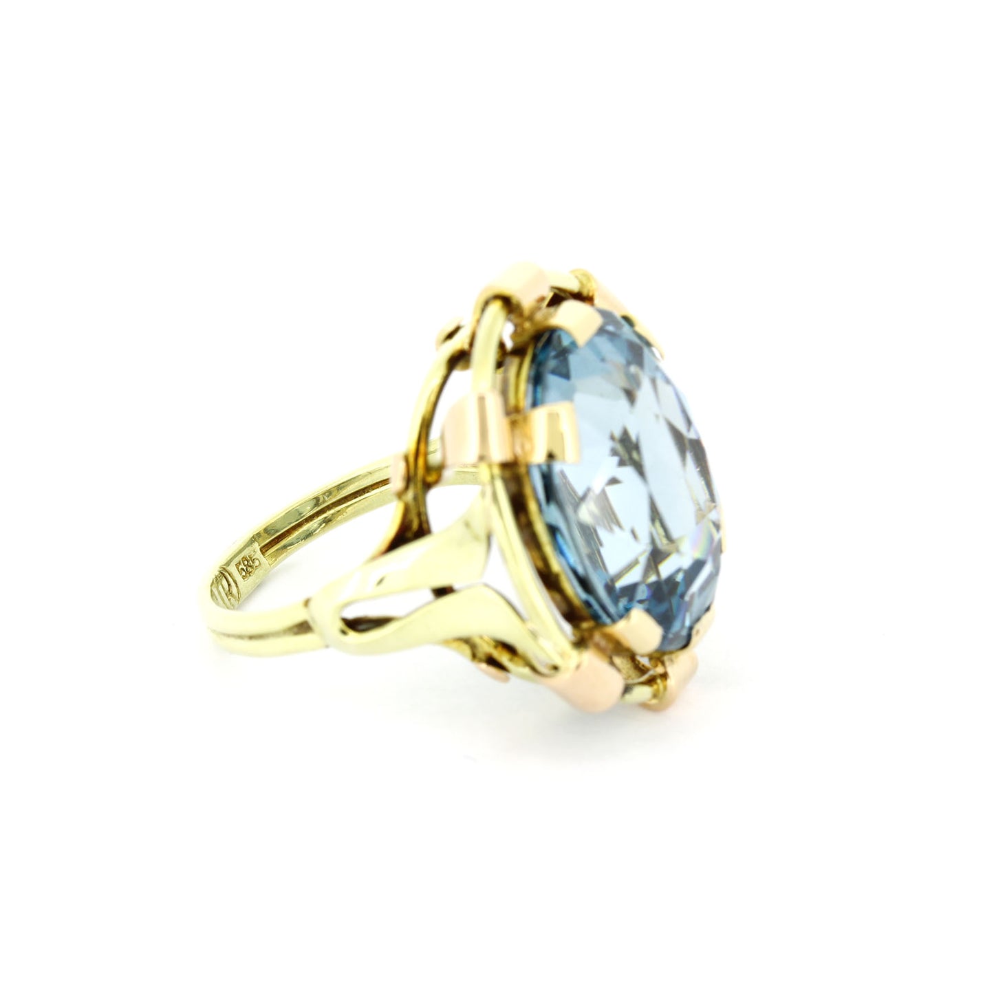 Ring 585 Gold 14 Kt Gelbgold und Rotgold - Blautopas - Wert 1700,-