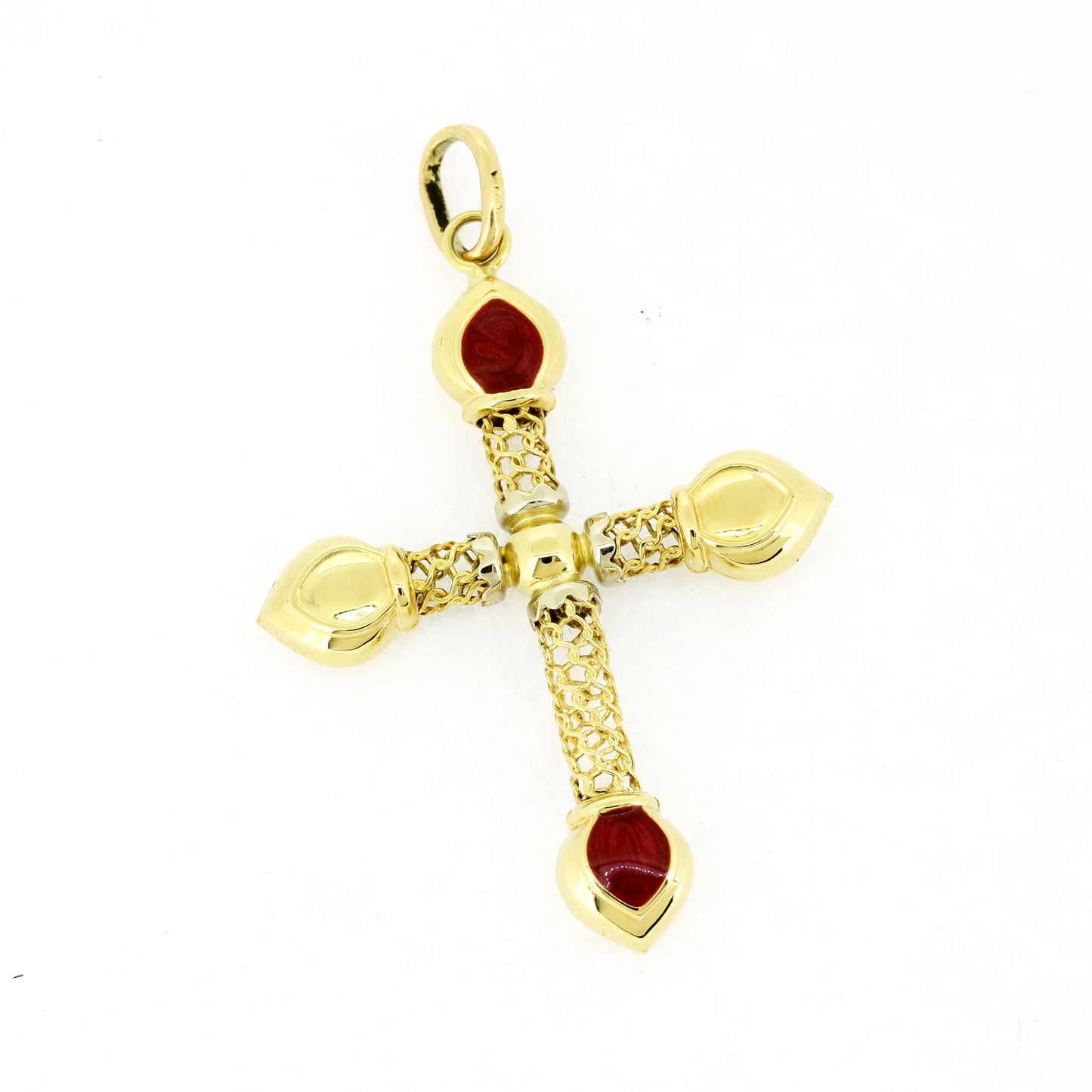 Filigraner Kreuz Anhänger 750 Gold 18 kt rot emailliert - Wert 800,-