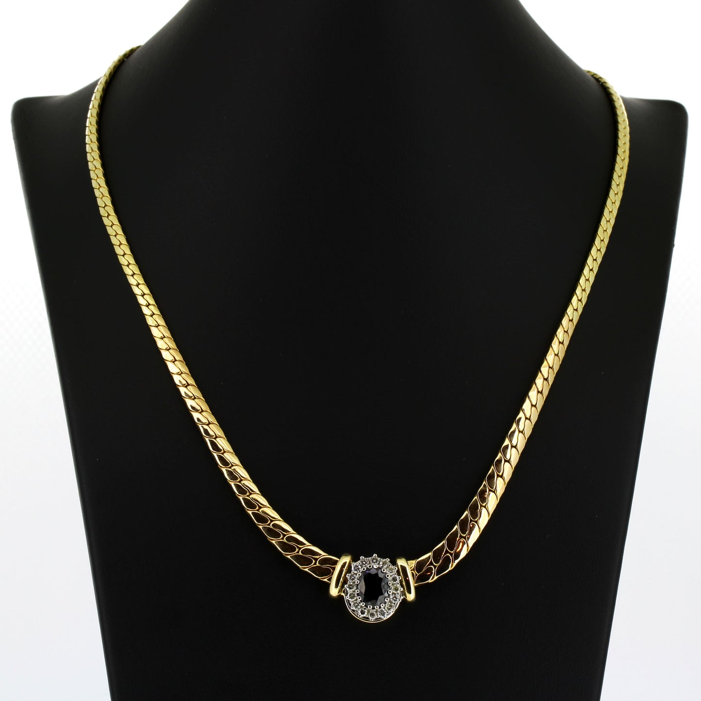 Collier 585 Gold 14 kt Saphir Brillanten 0,48 ct - 46 cm lang - Wert 3600,-