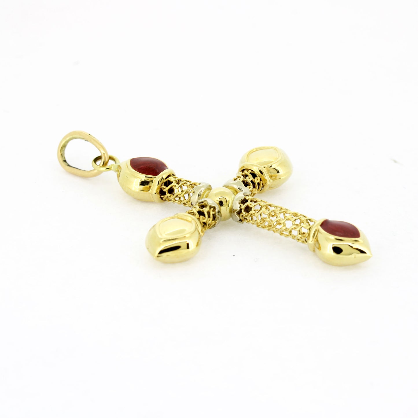 Filigraner Kreuz Anhänger 750 Gold 18 kt rot emailliert - Wert 800,-
