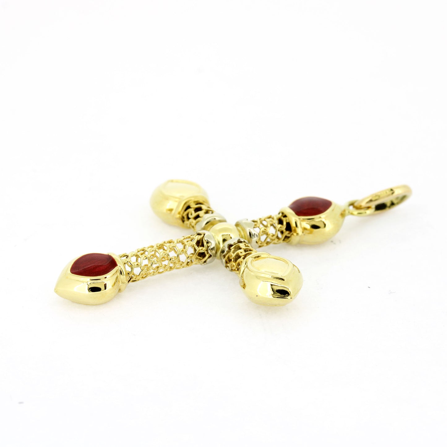 Filigraner Kreuz Anhänger 750 Gold 18 kt rot emailliert - Wert 800,-