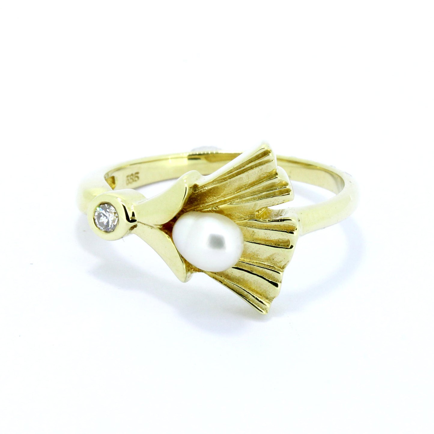 Ring 585 Gold 14 Kt Gelbgold Süßwasserperle Brillant 0,05ct Wert 510,-