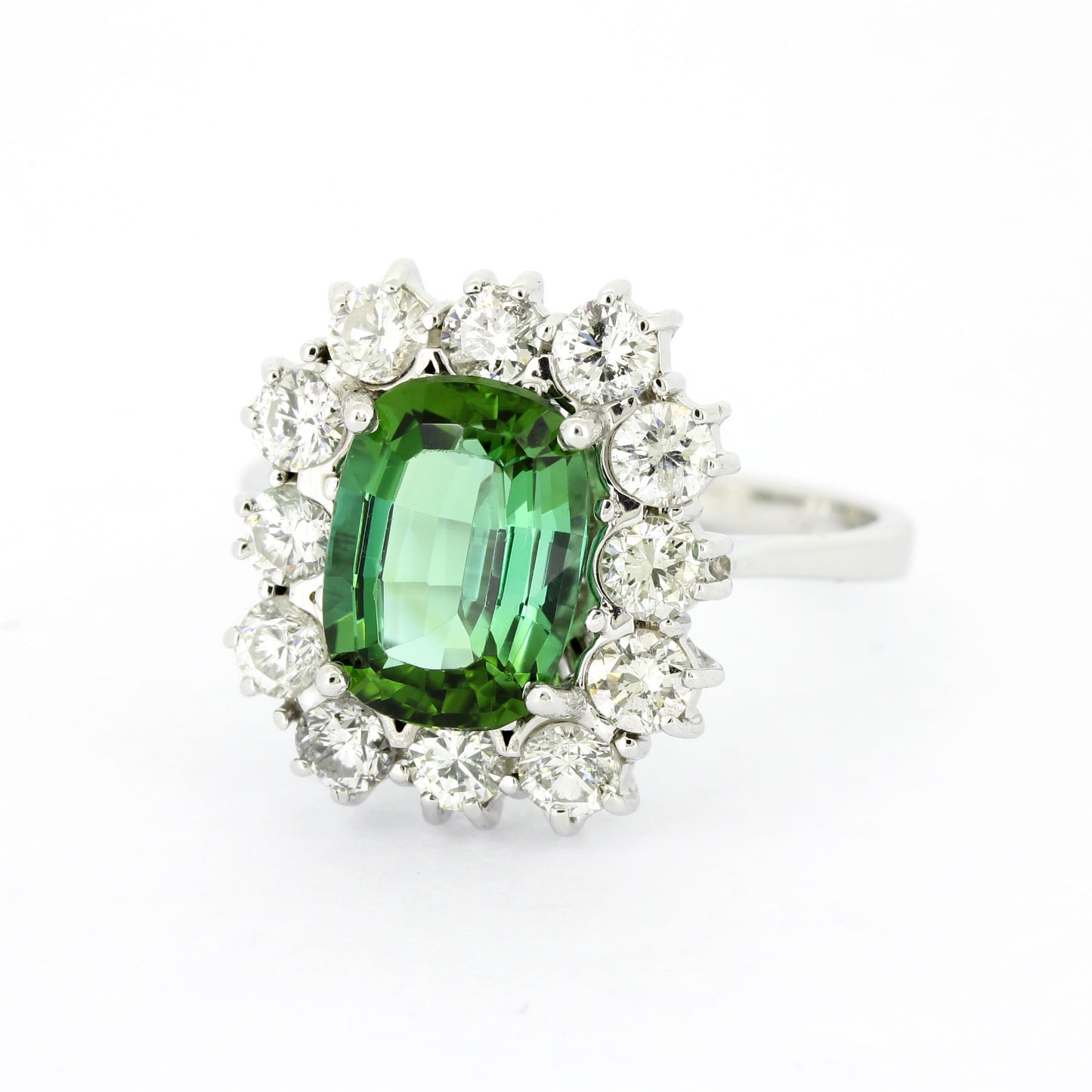 Turmalin Ring 585 Gold 14 Kt Weißgold - Brillanten 1,70 ct - Wert 3200,-
