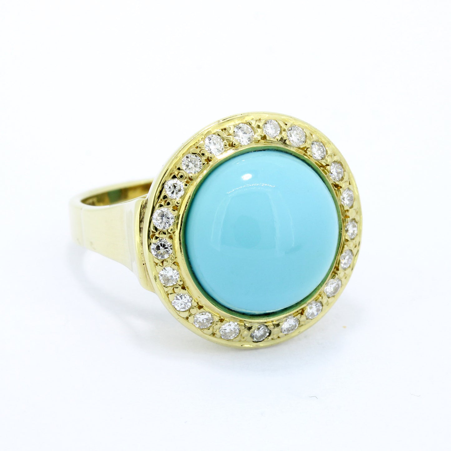 Türkis Cabochon Ring mit 0,45 ct Brillanten SI in 585er Gold 14 Kt - Wert 1420,-