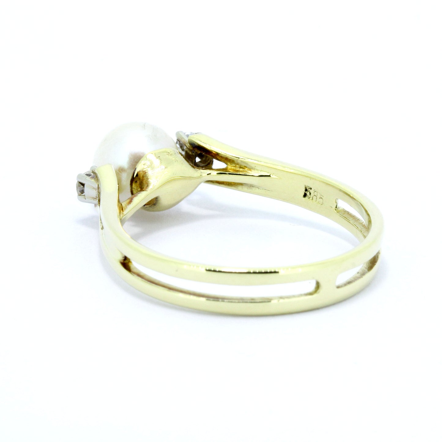 Perlen Ring 585 Gelbgold 14 Kt Gold Diamanten 0,06ct Wert 390,-