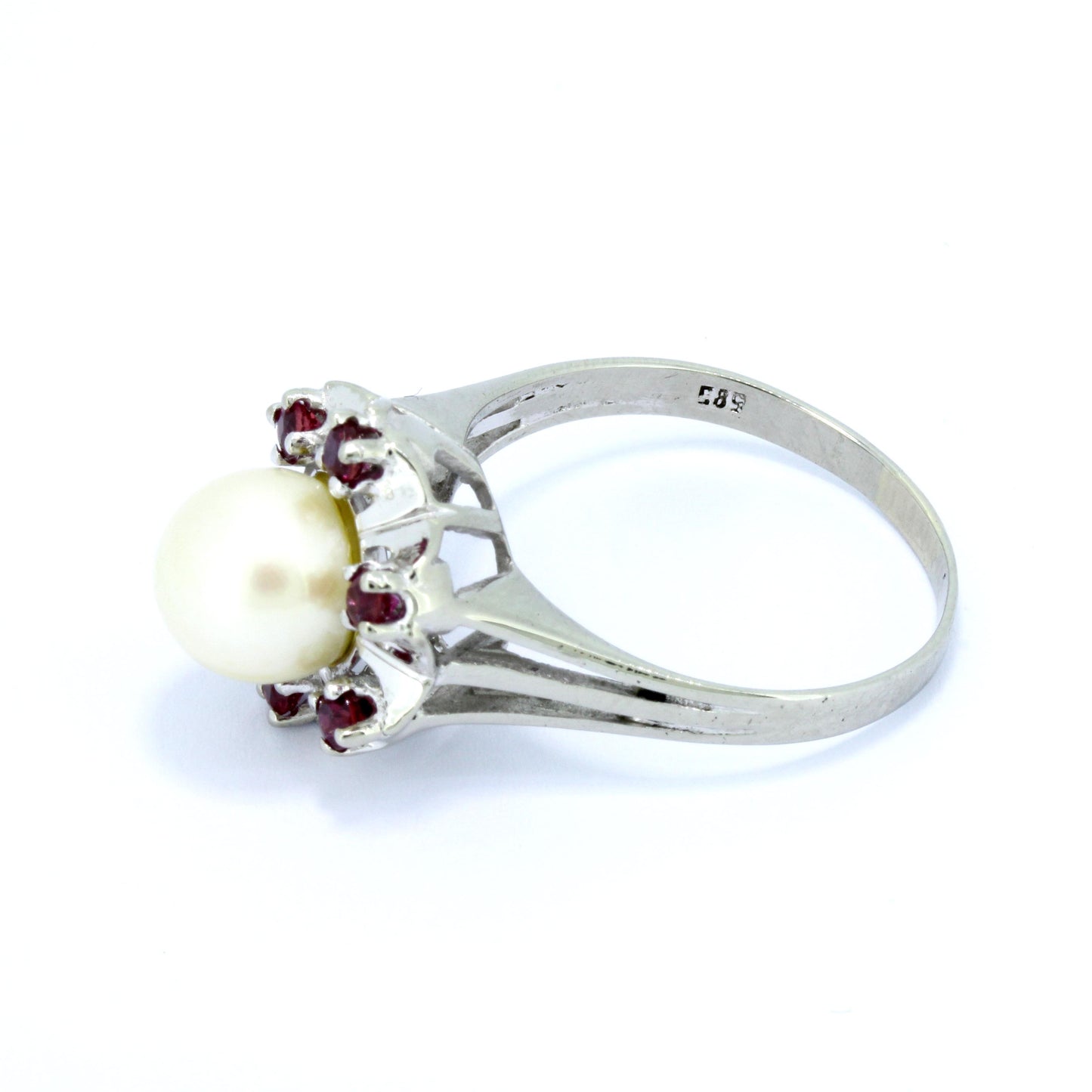 Perlen Ring 585 Gold 14 Kt mit Süßwasserperle Rubin Wert 560,-
