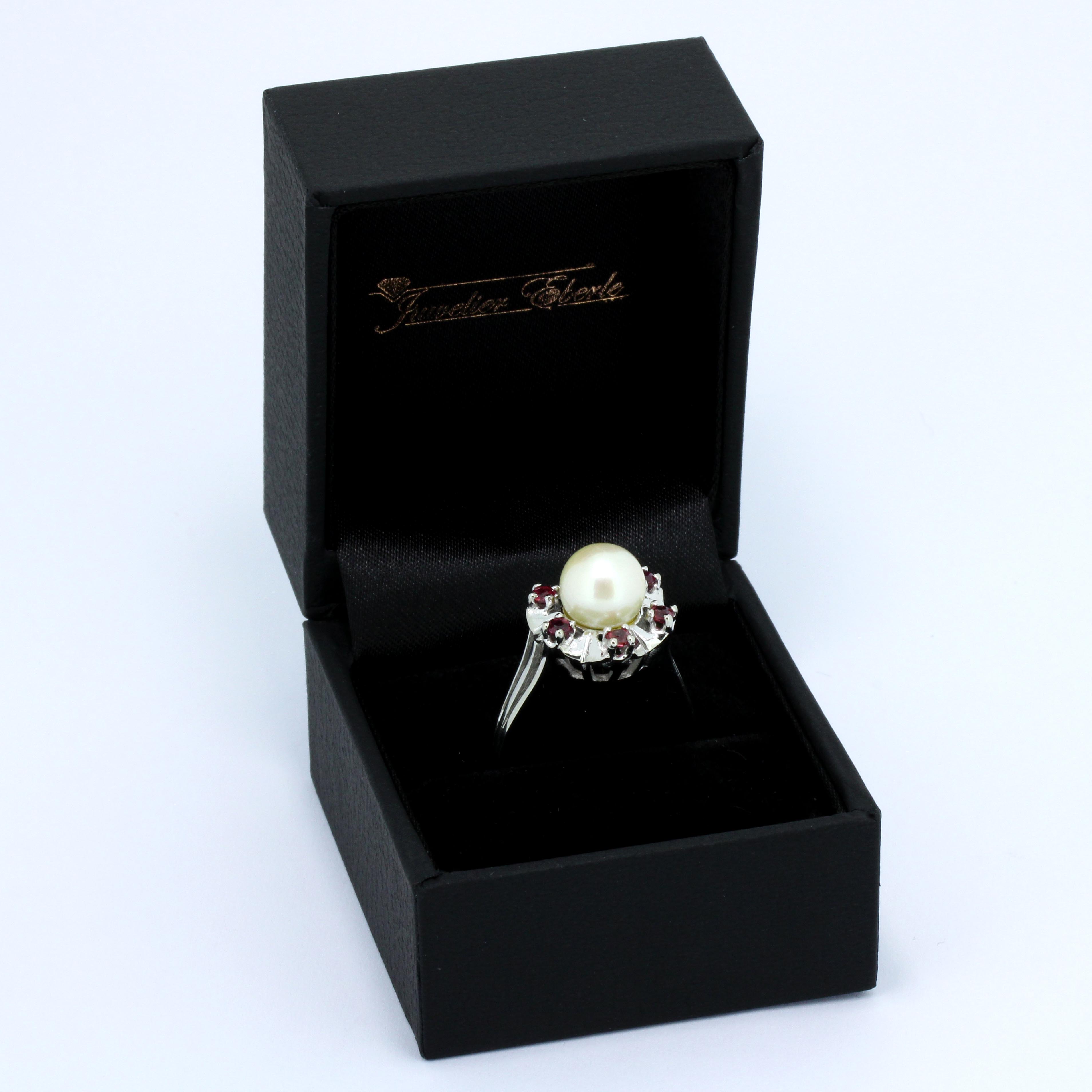 Perlen Ring 585 Gold 14 Kt mit Wert Rubin – 560,- Eberle Süßwasserperle Juwelier