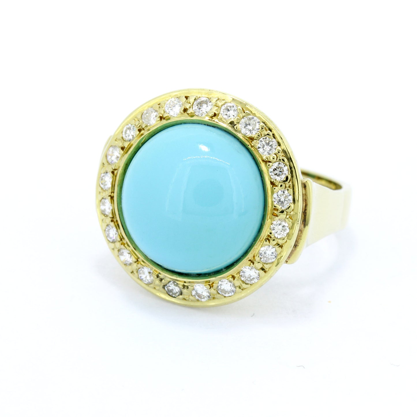 Türkis Cabochon Ring mit 0,45 ct Brillanten SI in 585er Gold 14 Kt - Wert 1420,-