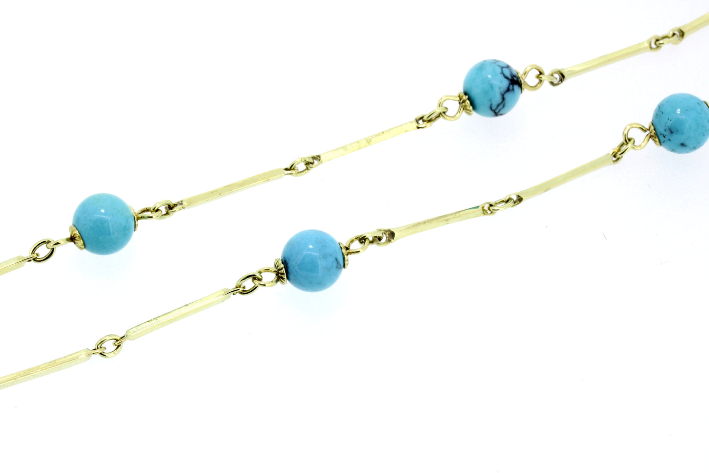 Türkis Halskette 585 Gold 14 Kt Edelstein Kugeln 45 cm Wert 980,-