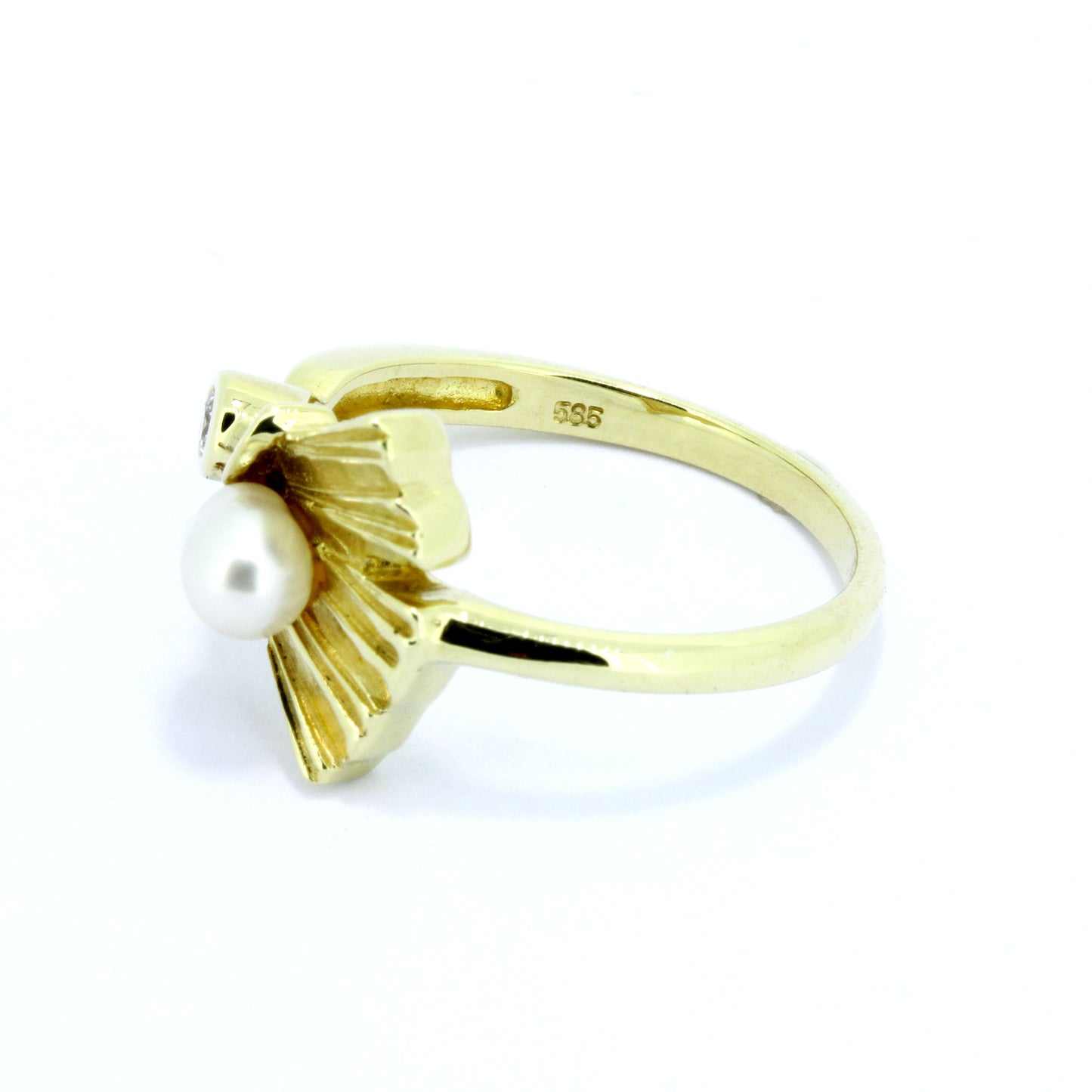 Ring 585 Gold 14 Kt Gelbgold Süßwasserperle Brillant 0,05ct Wert 510,-