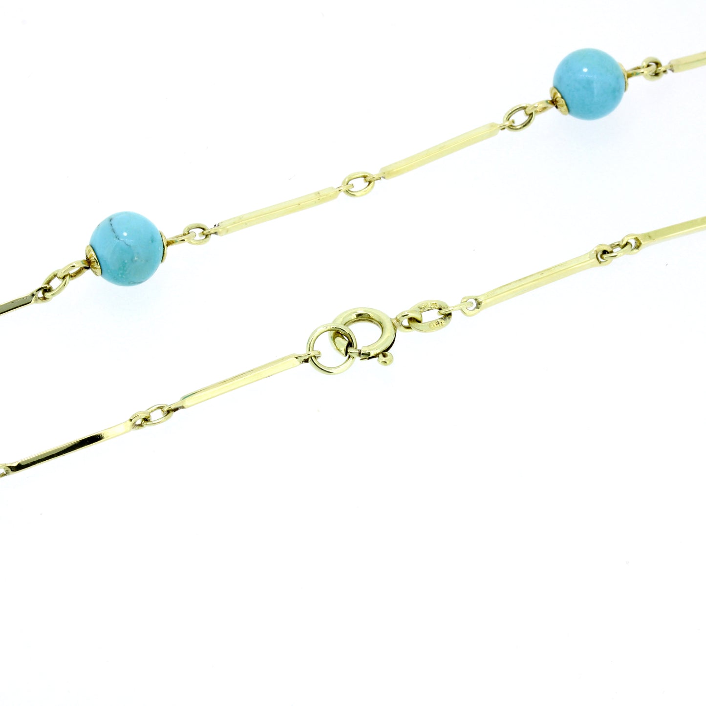 Türkis Halskette 585 Gold 14 Kt Edelstein Kugeln 45 cm Wert 980,-