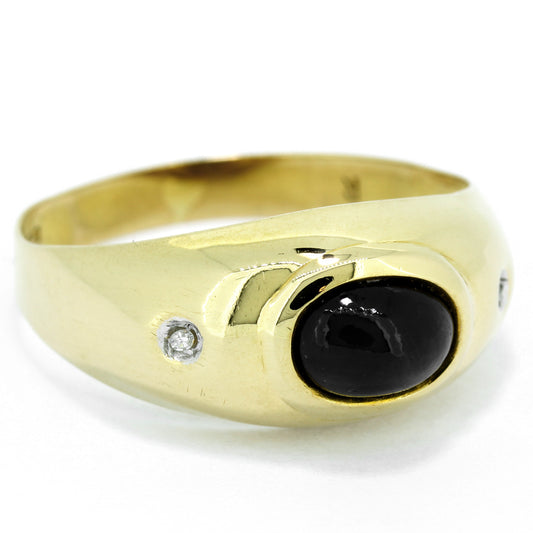 Saphir Cabochon Ring 585er Gold 14 Kt Gelbgold - Diamanten - Wert 220,-