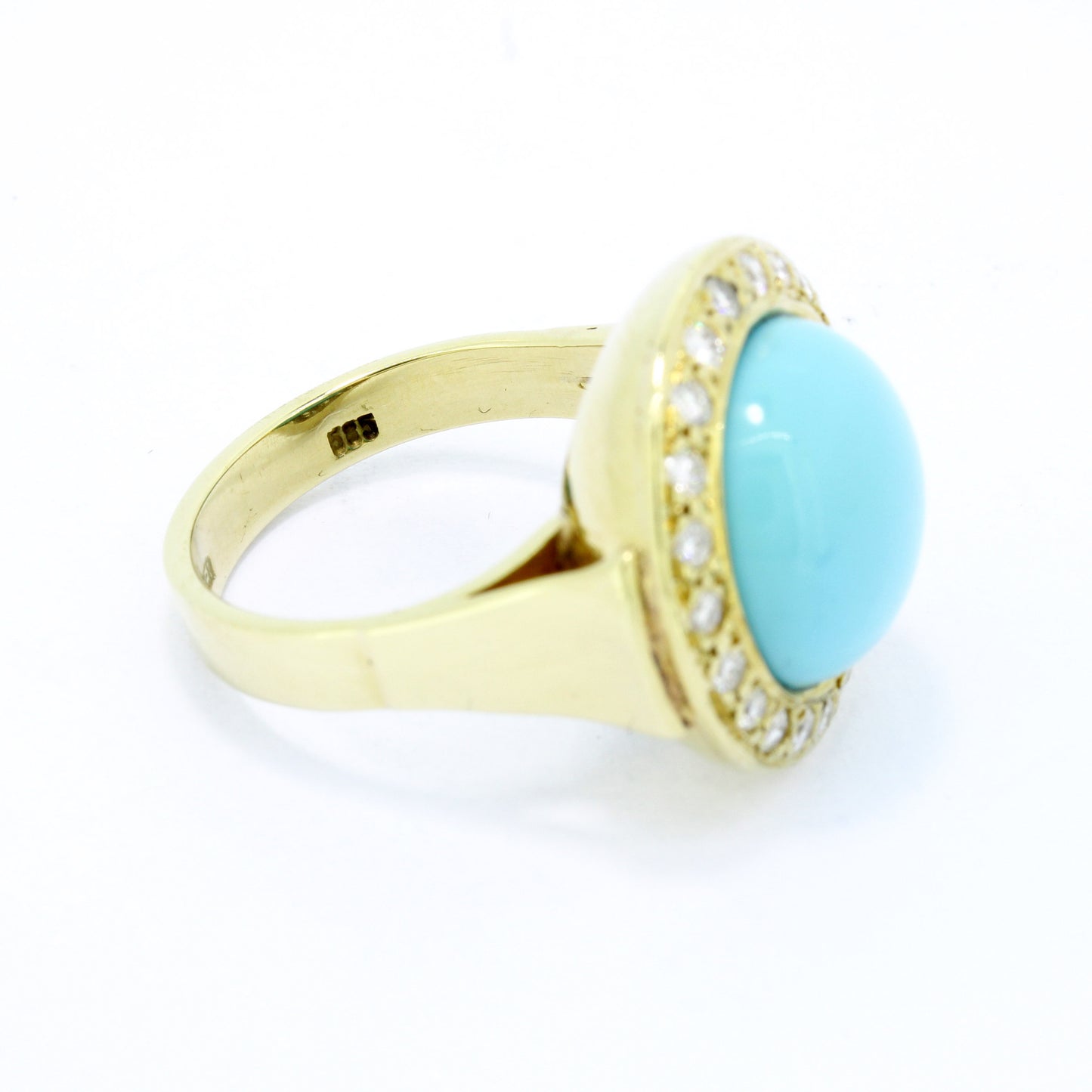 Türkis Cabochon Ring mit 0,45 ct Brillanten SI in 585er Gold 14 Kt - Wert 1420,-