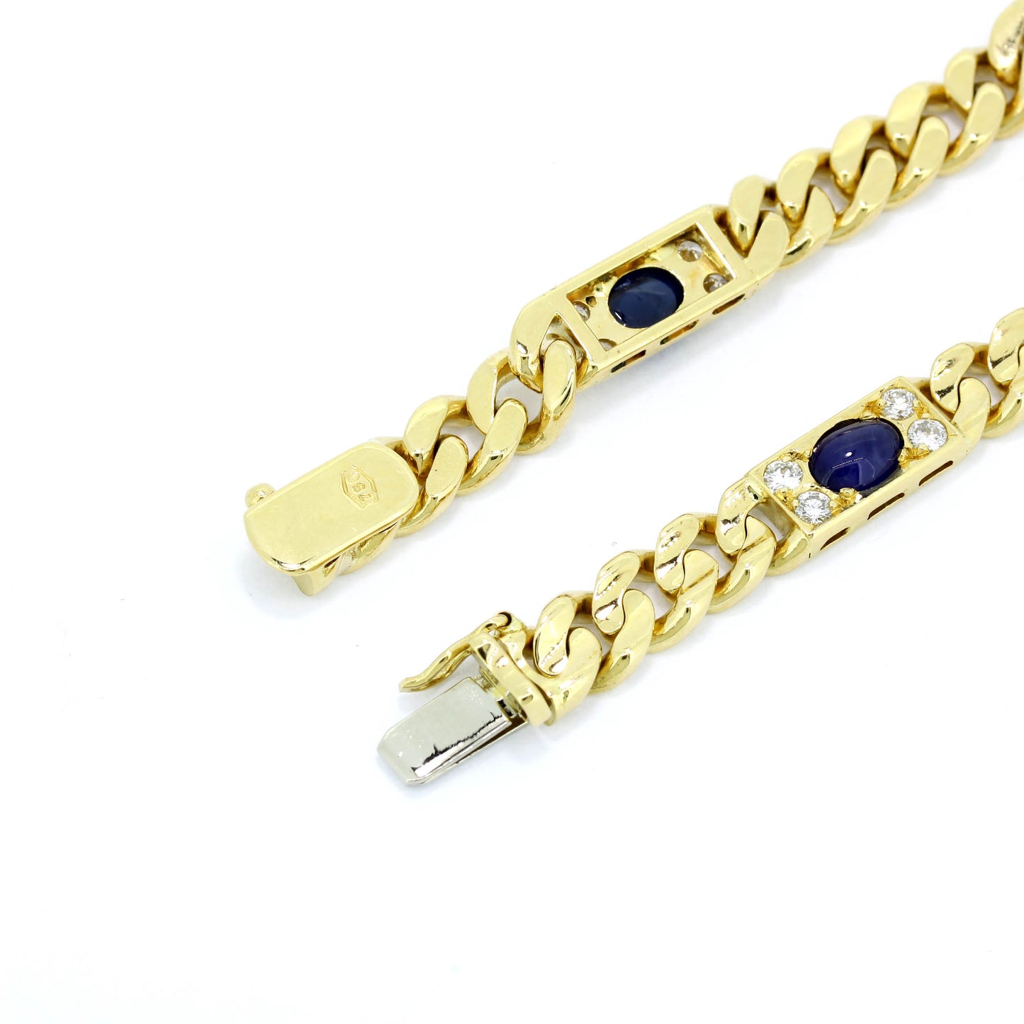 Saphir Cabochon Armband 750 Gold 18 Kt Gelbgold - Brillanten - Wert 3600,-