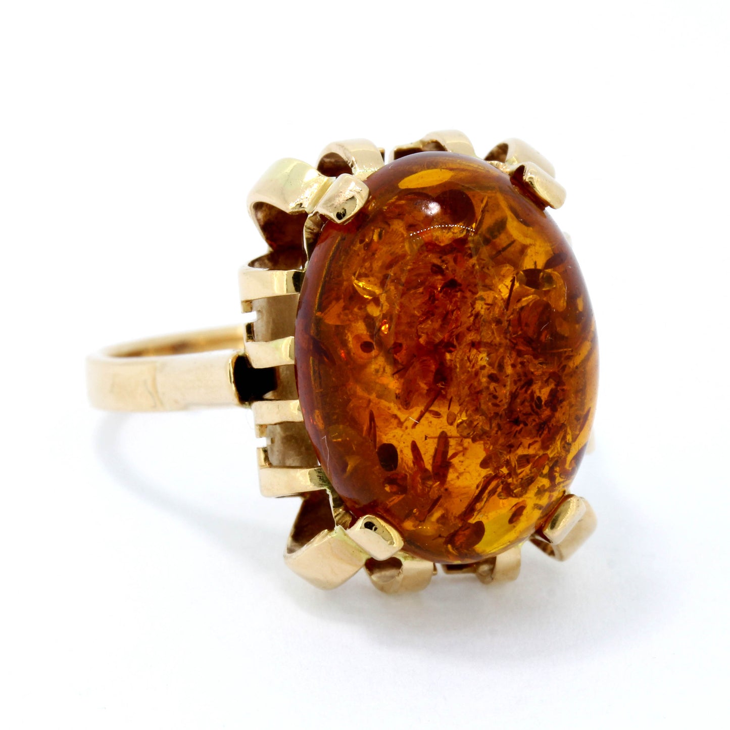 Bernstein Ring 585 Gold 14 Kt Gelbgold G56