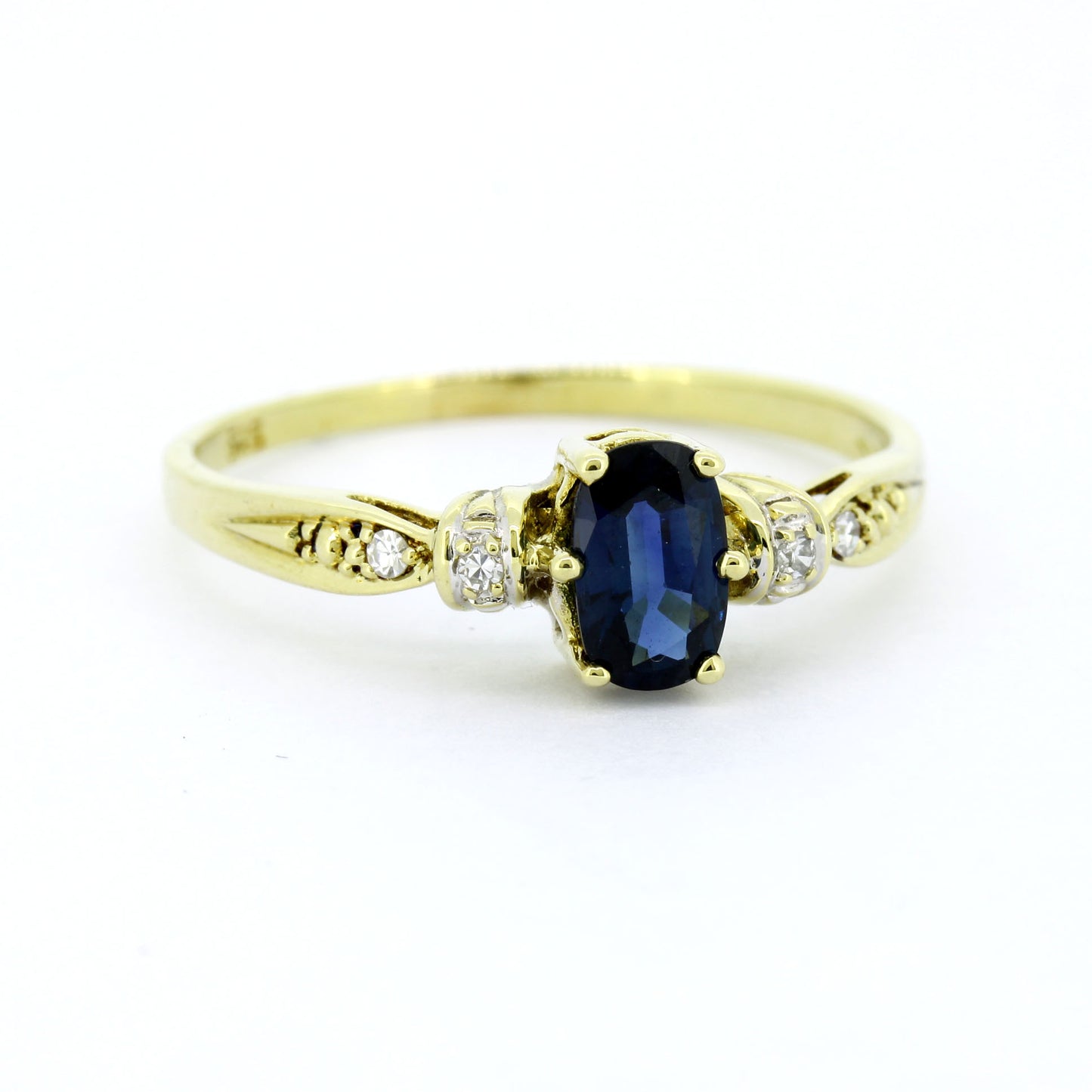 585 Gold Ring Gelbgold Saphir ca. 0,20 ct + Diamanten Gr. 57 elegant- Wert 540,-