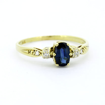 585 Gold Ring Gelbgold Saphir ca. 0,20 ct + Diamanten Gr. 57 elegant- Wert 540,-