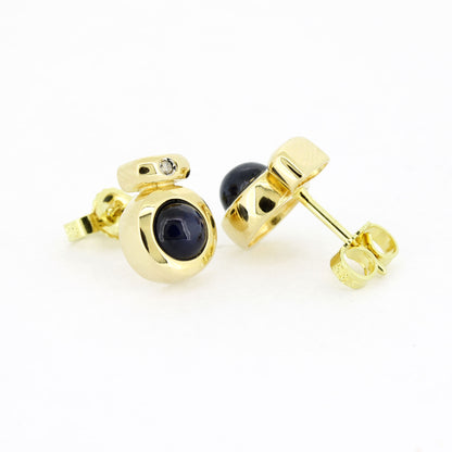 Ohrringe Stecker 585 Gold 14 Kt - Saphir cabochon und Diamanten - Wert 500,-