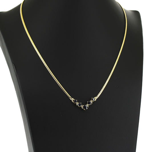 Collier 585 Gold 14 kt Gelbgold - Saphir und Diamanten - 42 cm lang