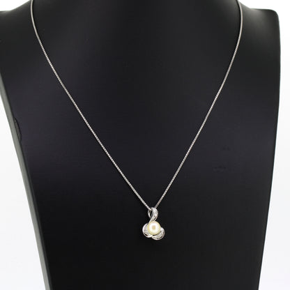 Kette mit Anhänger 585 Gold 14 Karat Weißgold Süßwasserperle, Diamanten 42 cm
