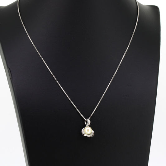 Kette mit Anhänger 585 Gold 14 Karat Weißgold Süßwasserperle, Diamanten 42 cm
