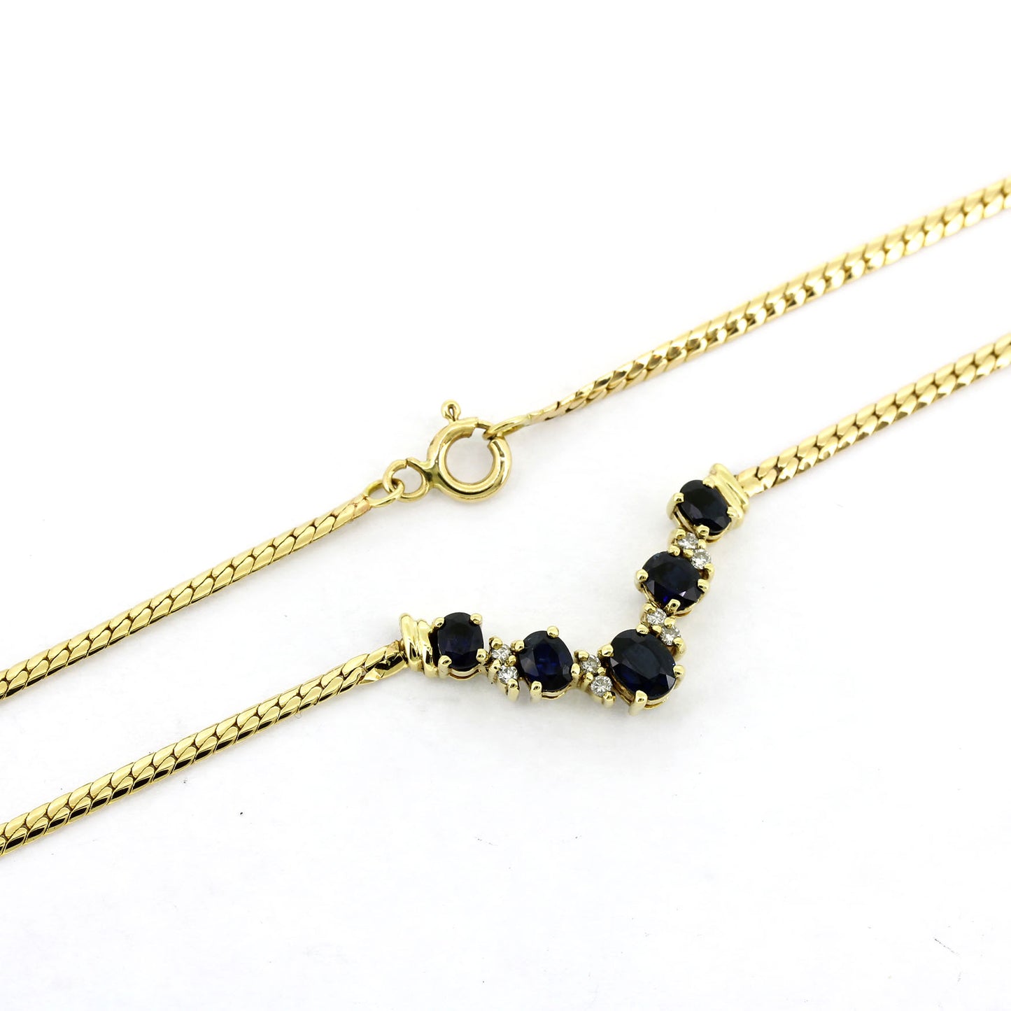 Collier 585 Gold 14 kt Gelbgold - Saphir und Diamanten - 42 cm lang
