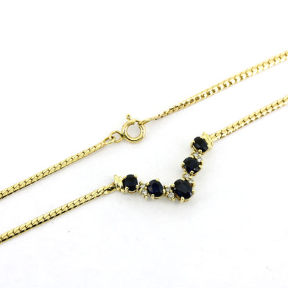 Collier 585 Gold 14 kt Gelbgold - Saphir und Diamanten - 42 cm lang