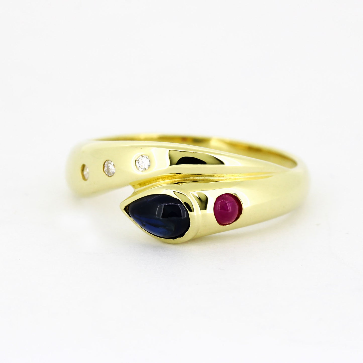 Ring 585 Gelbgold – Rubin, Saphir & Brillant ca. 0,025 ct – G55