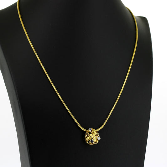 Schlangenkette 750 Gold 18 kt Anhänger Saphir, Brillanten 0,12 ct - Wert 1800,-