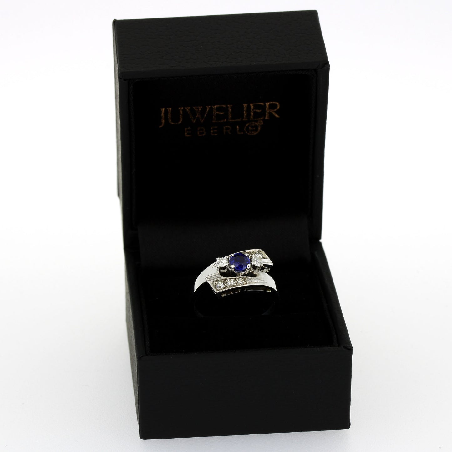 Saphir Ring 585 Weißgold 14 Kt - 6 kleine Diamanten - Wert 800,-