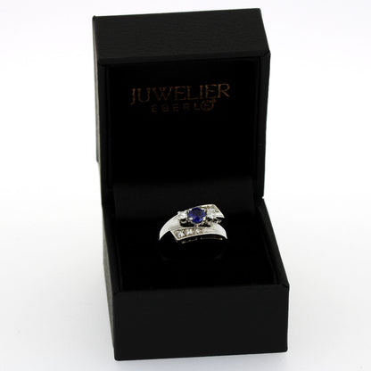 Saphir Ring 585 Weißgold 14 Kt - 6 kleine Diamanten - Wert 800,-