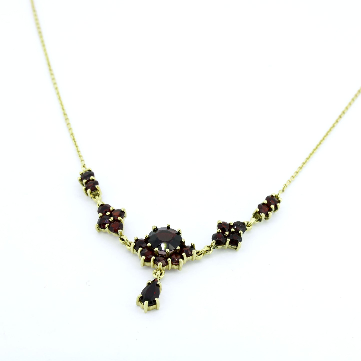 333 Gold Collier Granat Kette 45 cm Gelbgold 5,72 g klassisch - Wert 650,-