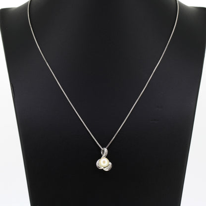 Kette mit Anhänger 585 Gold 14 Karat Weißgold Süßwasserperle, Diamanten 42 cm