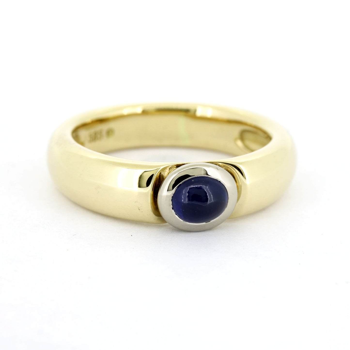 Ring 585 Gold 14 Kt bicolor massiv - Saphir Cabochon - Wert 2700,-