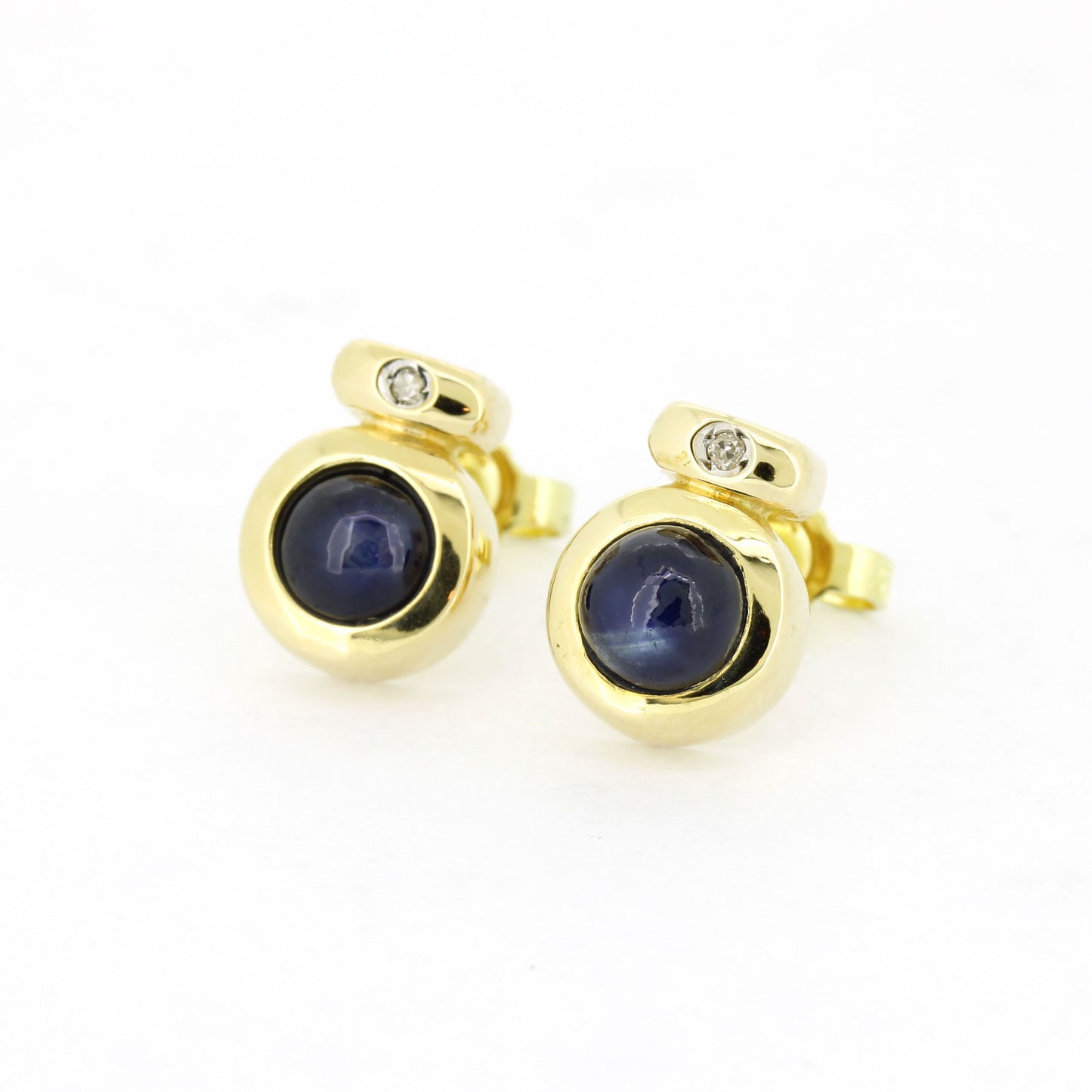 Ohrringe Stecker 585 Gold 14 Kt - Saphir cabochon und Diamanten - Wert 500,-