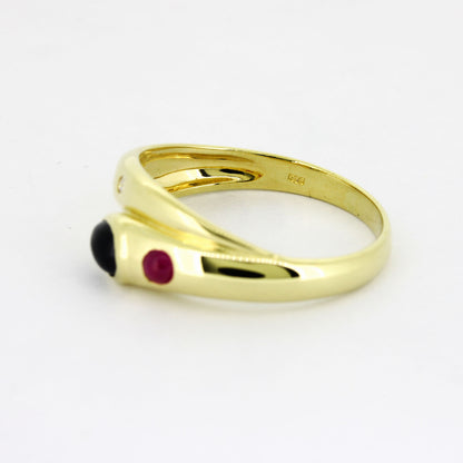 Ring 585 Gelbgold – Rubin, Saphir & Brillant ca. 0,025 ct – G55