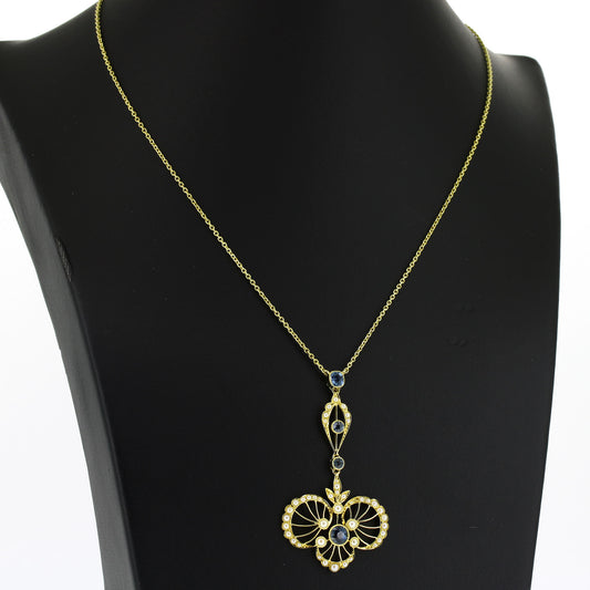 Collier 585 Gelbgold – Süßwasserperlen & Blautopas-Anhänger – 40 cm