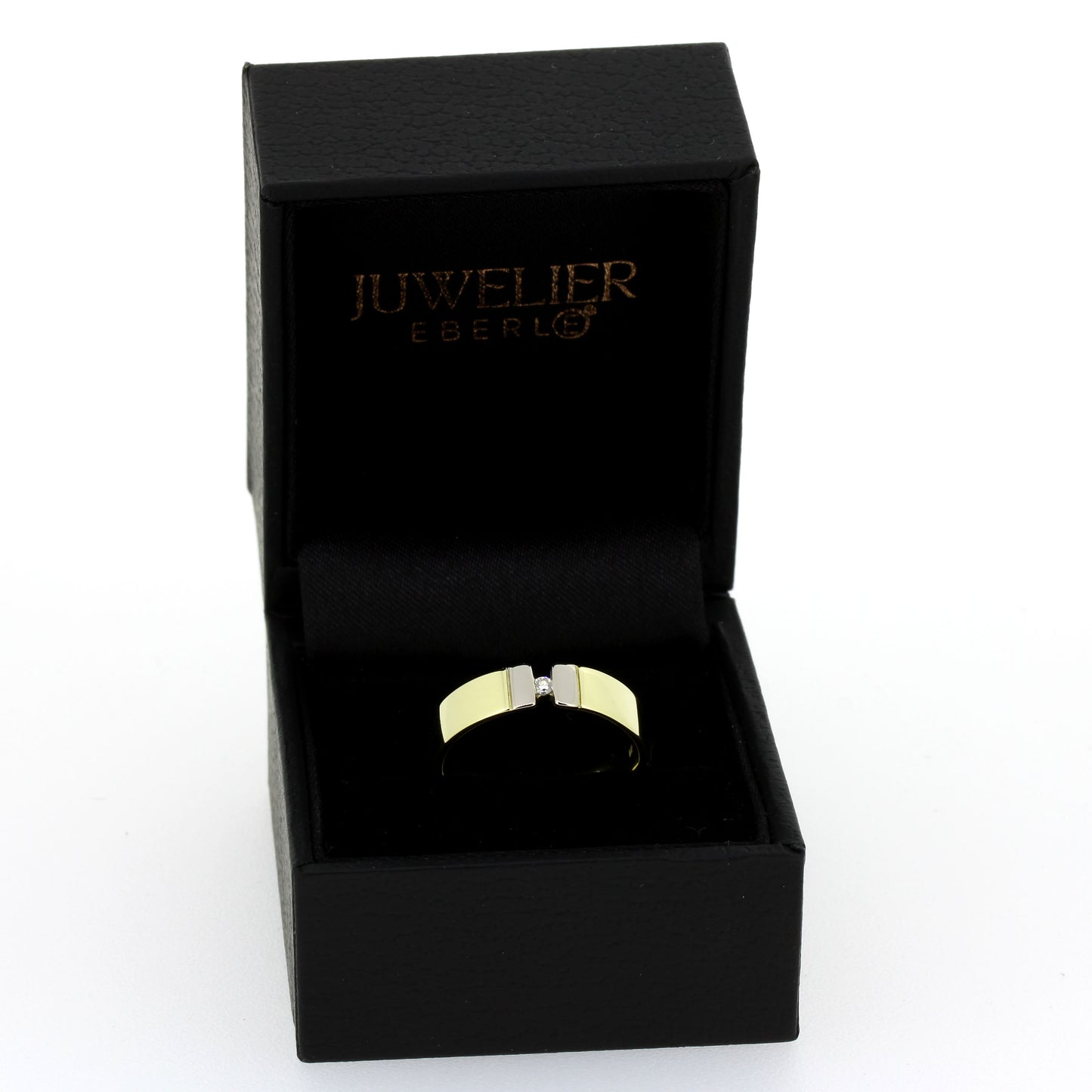 585 Gold Ring Gold Bicolor Brillant 0,03 ct W/SI Gr. 54 massiv- Wert 1100,-