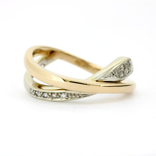 Ring 585 Gold 14 Karat Bicolor Diamanten 0,10 ct Gr. 56