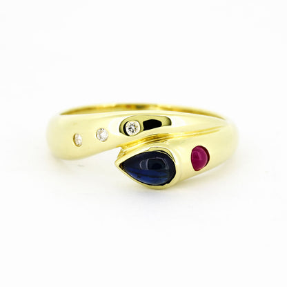 Ring 585 Gelbgold – Rubin, Saphir & Brillant ca. 0,025 ct – G55